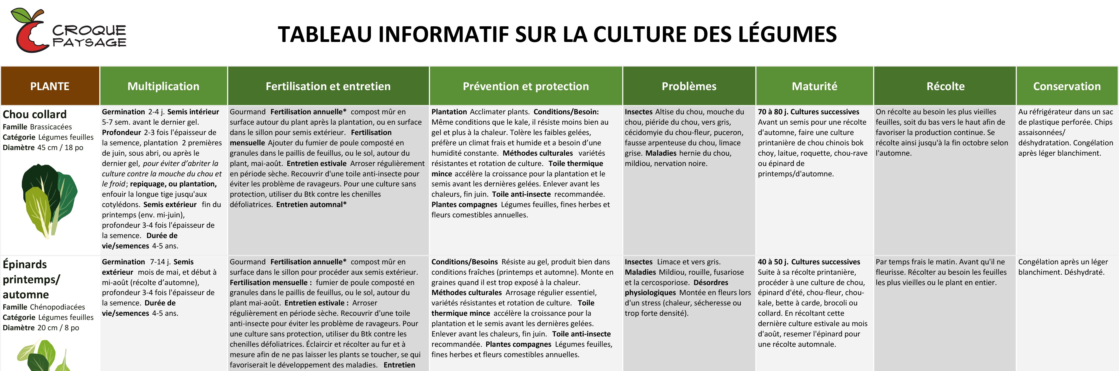 Tableau informatif sur les légumes