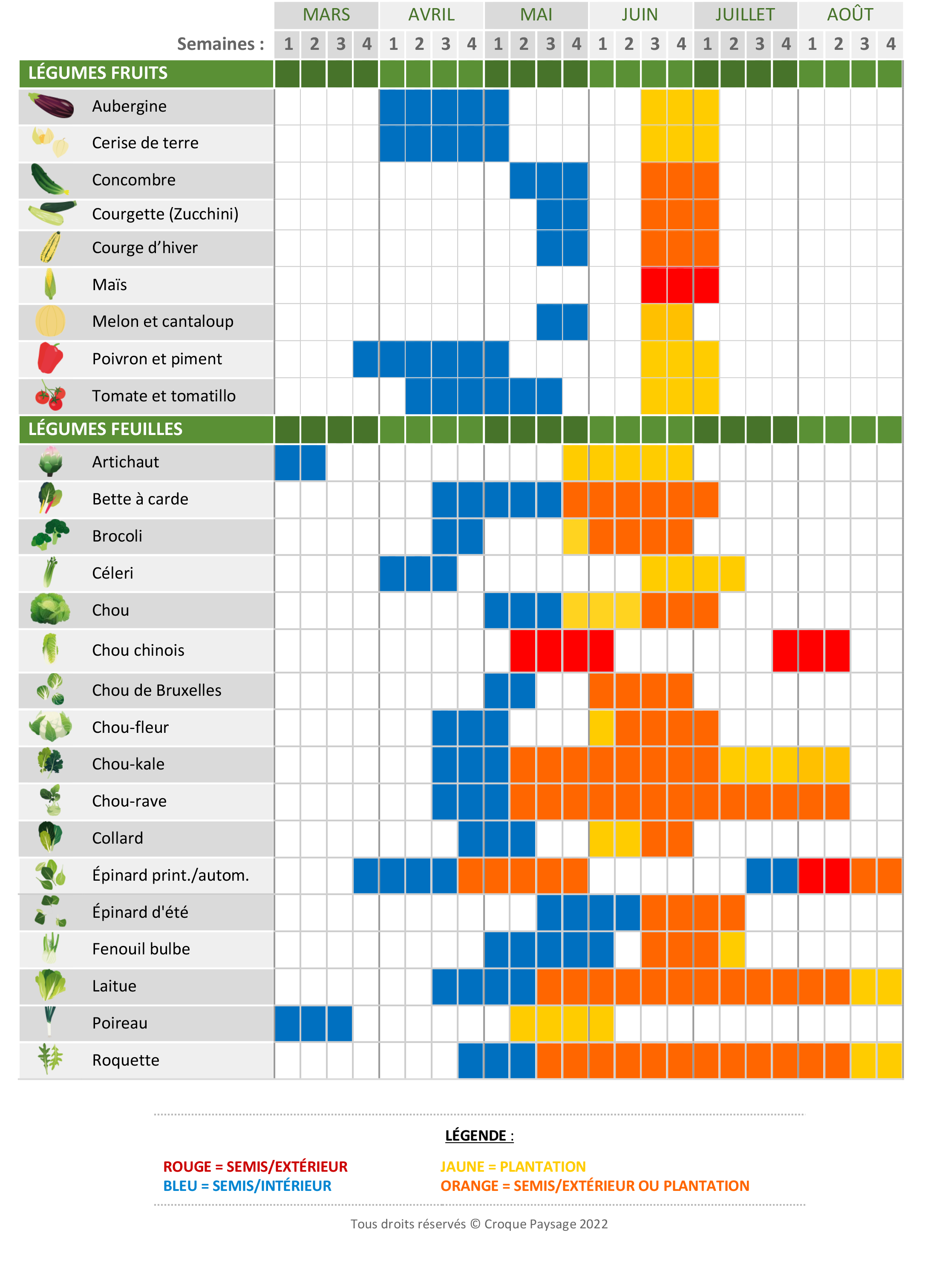 Calendrier de semis et de plantation pour le potager