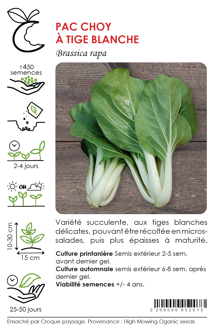 Sachet Croque Paysage,semences Pac Choy à tige blanche biologiques,légume feuille annuel pour potager,semenciers québécois,laurentides,val-david