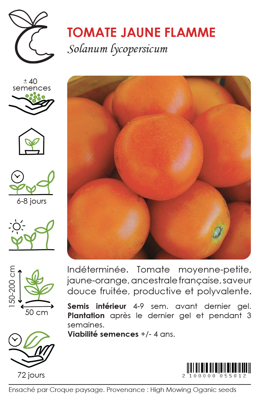 Sachet Croque Paysage,semences Tomate Jaune Flamme biologiques,légume fruit annuel pour potager,semenciers québécois,laurentides,val-david
