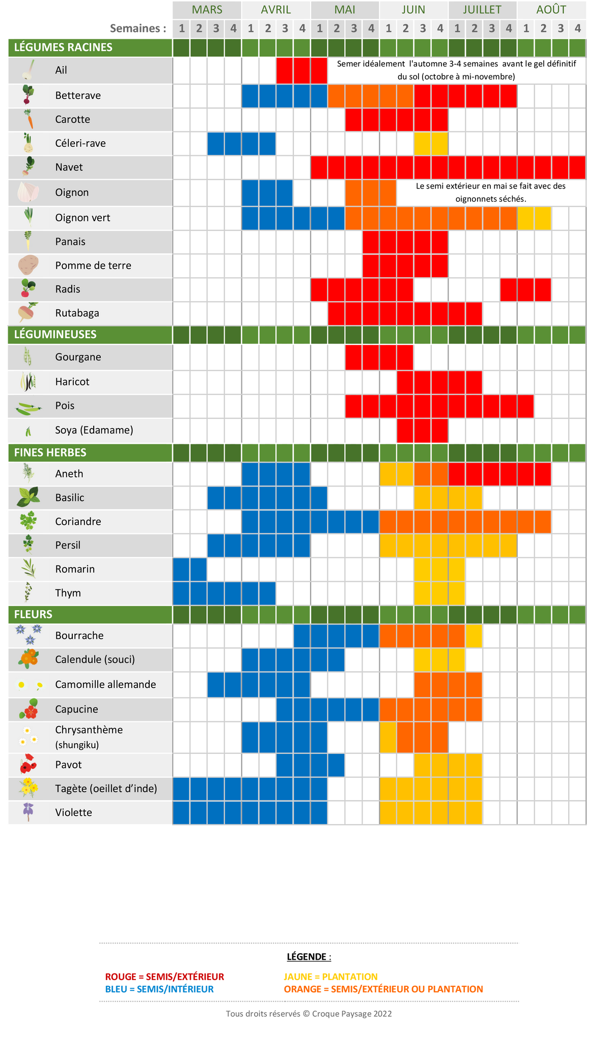 Calendrier De Semis Et De Plantation Pour Le Potager