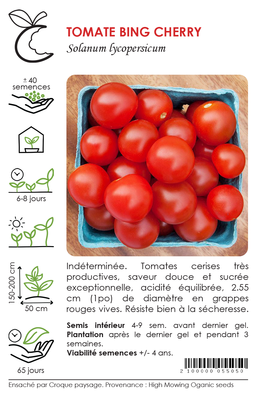 Sachet Croque Paysage,semences Tomate Bing Cherry biologiques,légume fruit annuel pour potager,semenciers québécois,laurentides,val-david